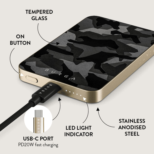 Burga Powerbank MagSafe 5000 mAh Night Black Camo Guld