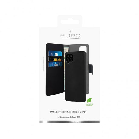 Puro Samsung Galaxy A12 Fodral Wallet Detachable 2 in 1 Svart