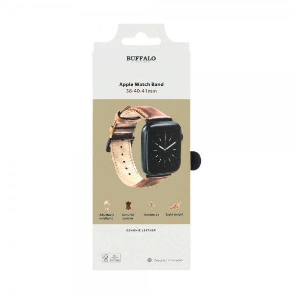 Buffalo Apple Watch 38/40/41/42mm Armband Äkta Läder Brun