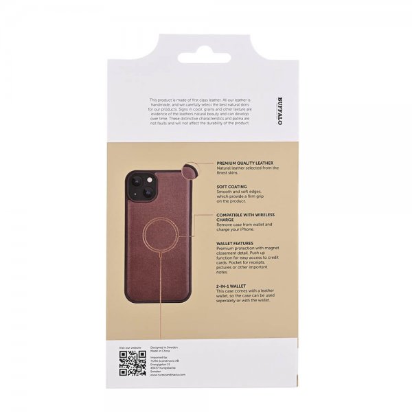 Buffalo iPhone 15 Plus Fodral 3 Kortfack Löstagbart Skal MagSeries Brun