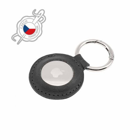Fixed Apple AirTag Hållare Real Leather Keychain Case Svart