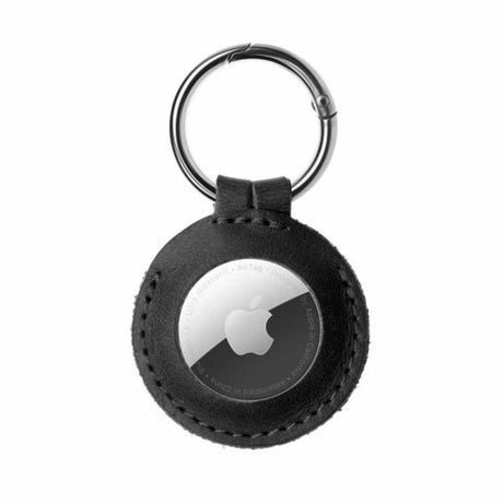 Fixed Apple AirTag Hållare Real Leather Keychain Case Svart