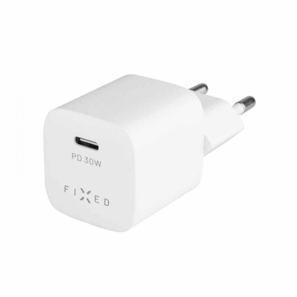 Fixed Laddare med Kabel Mini PD Travel Charger Kit USB-C/USB-C 30W Vit