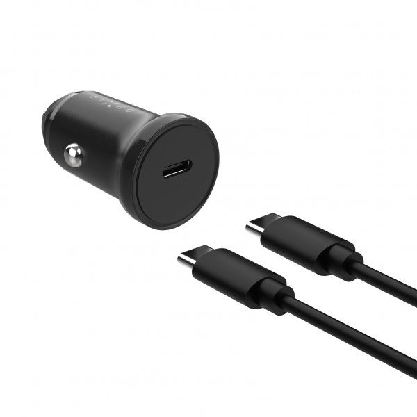Fixed Billaddare med USB-C Kabel 1m 20W PD Svart