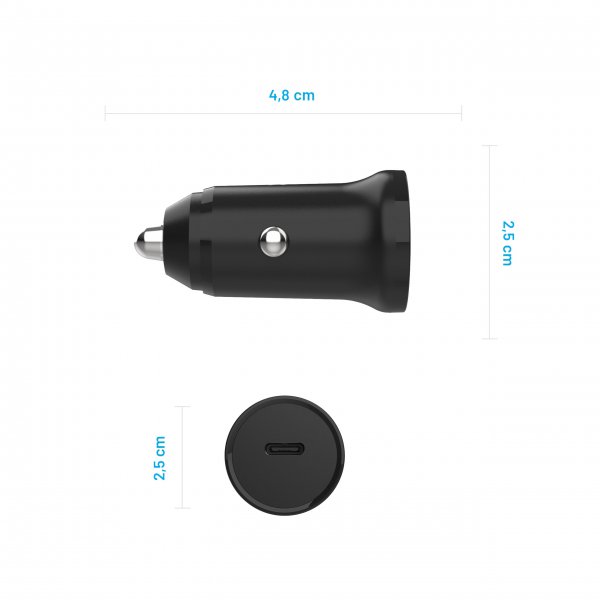 Fixed Billaddare med USB-C Kabel 1m 20W PD Svart