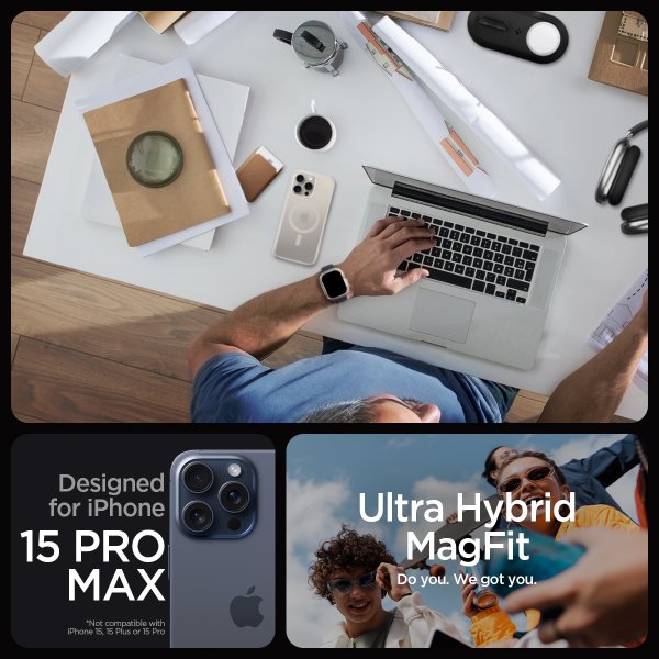 Spigen iPhone 15 Pro Max Skal Ultra Hybrid MagFit Frost Natural Titanium