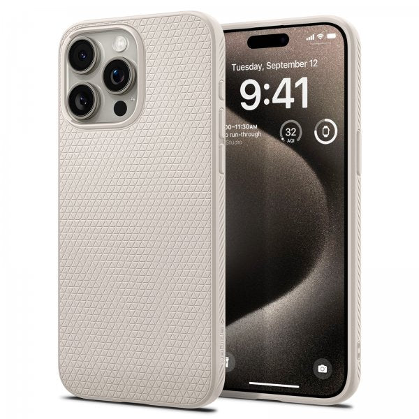 Spigen iPhone 15 Pro Max Skal Liquid Air Natural Titanium