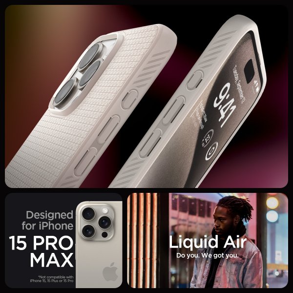 Spigen iPhone 15 Pro Max Skal Liquid Air Natural Titanium
