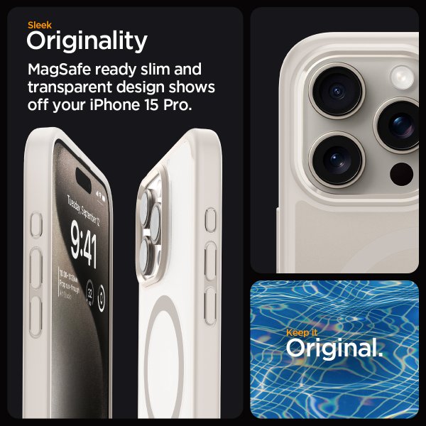 Spigen iPhone 15 Pro Skal Ultra Hybrid MagFit Frost Natural Titanium