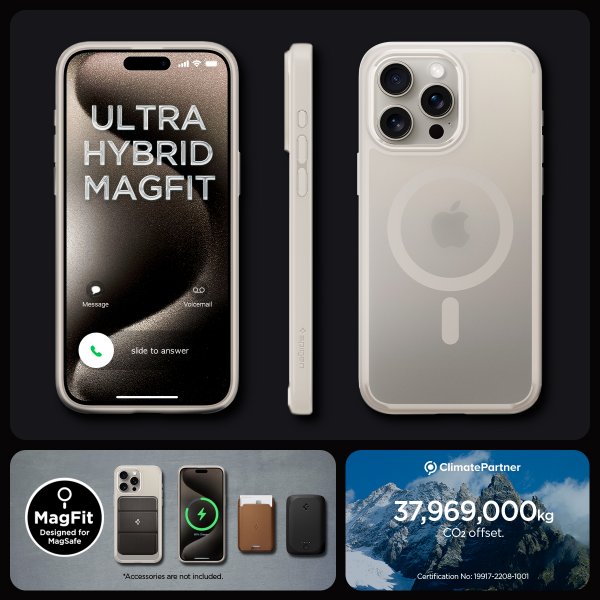 Spigen iPhone 15 Pro Skal Ultra Hybrid MagFit Frost Natural Titanium