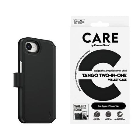 CARE by PanzerGlass iPhone 16e/17e Fodral Tango Two-in-One Wallet MagSafe Svart