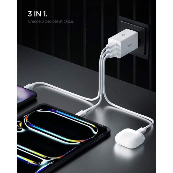 Spigen Essential Laddare 67W 2xUSB-C 1xUSB-A Vit