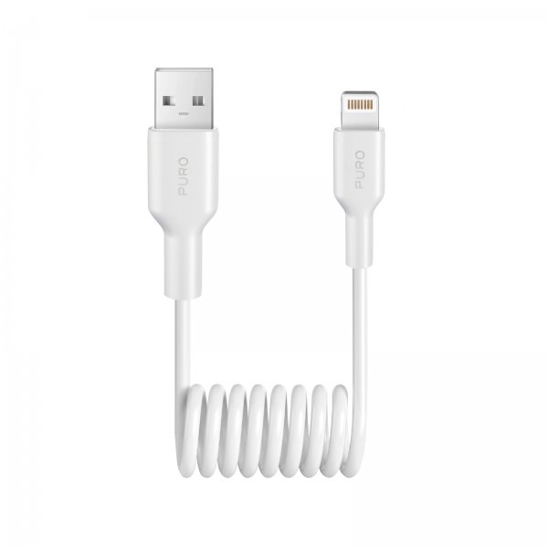 Puro Kabel Spiral Lightning till USB-A 1m Vit