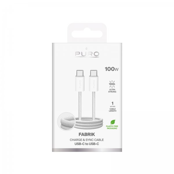Puro Kabel Fabrik 2.0 100W USB-C till USB-C 1m Vit