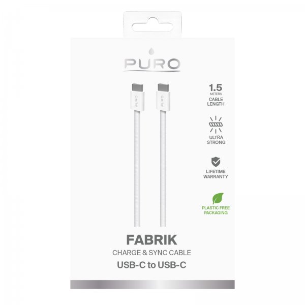 Puro Kabel Fabrik 2.0 60W USB-C till USB-C 1.5m Vit