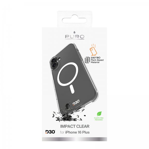 Puro iPhone 16 Plus Skal Impact Clear D3O MagSafe Transparent