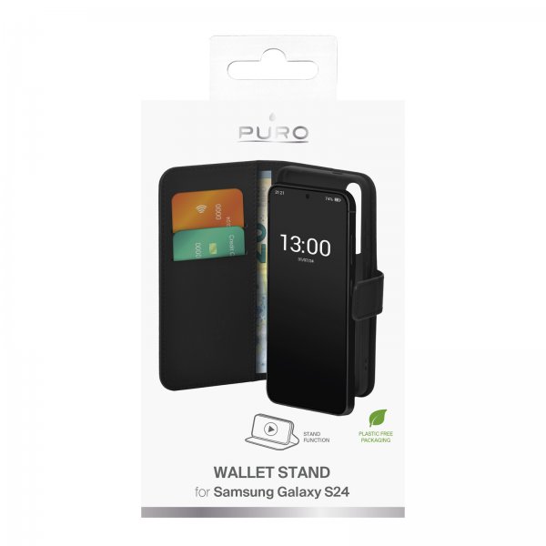 Puro Samsung Galaxy S24 Fodral Wallet Stand Svart