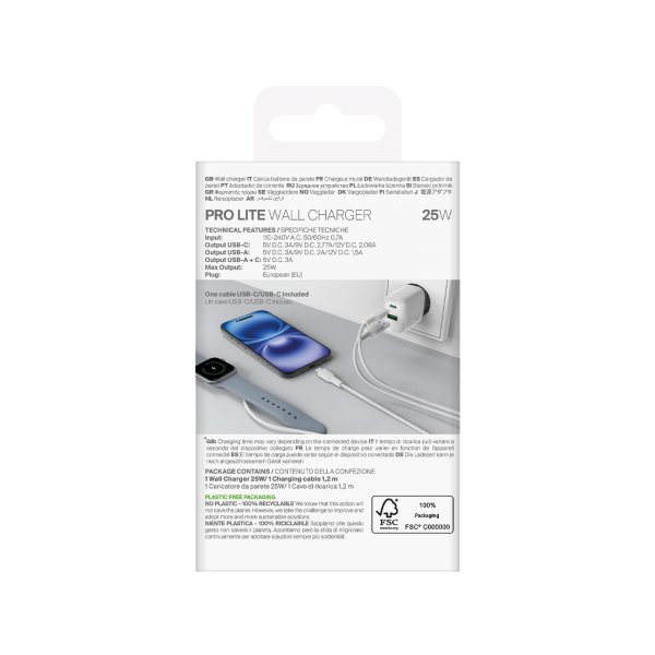Puro Laddare med Kabel ProLite Kit USB-C 25W 1.2m Vit
