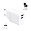 - Laddare med USB-C Kabel - 1m 2xUSB-A 17W Vit