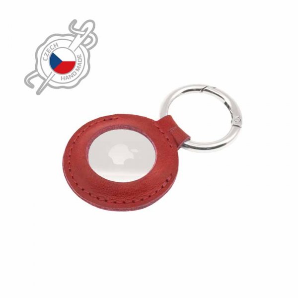 - AirTag - Hållare - Real Leather Keychain Case - Röd
