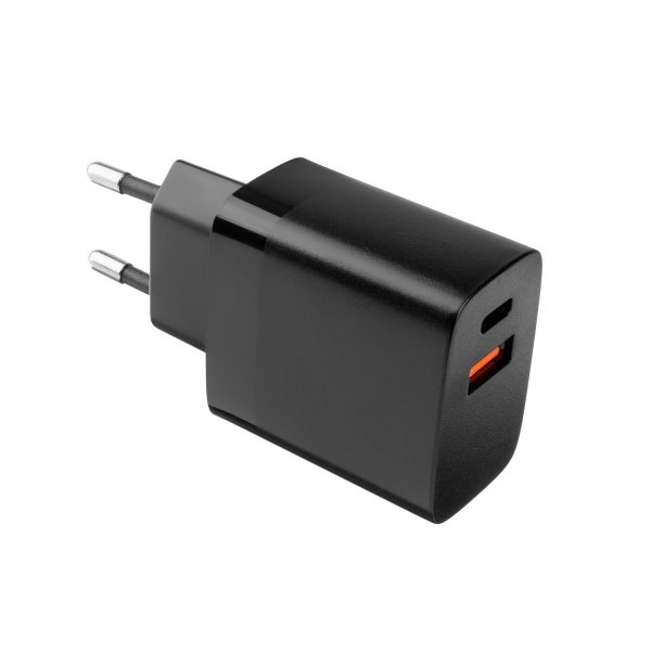 - Laddare med USB-C Kabel - 1m 2xUSB-A 17W Svart
