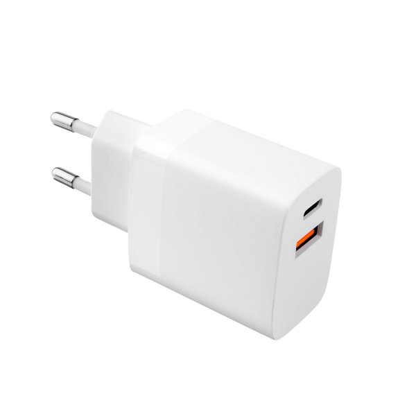 - Laddare med USB-C Kabel - 1m 2xUSB-A 17W Vit