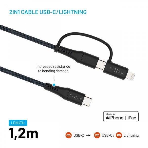 - Kabel - 2in1 USB-C/Lightning 60W - 1.2m Svart