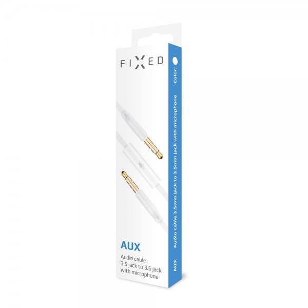 - Kabel - AUX 3.5mm med Mikrofon - 1m Vit