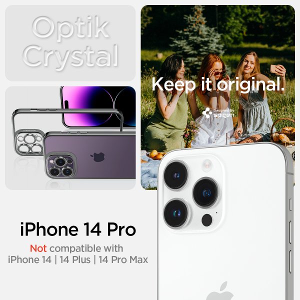 - iPhone 14 Pro - Skal - Optik Crystal - Chrome Gray