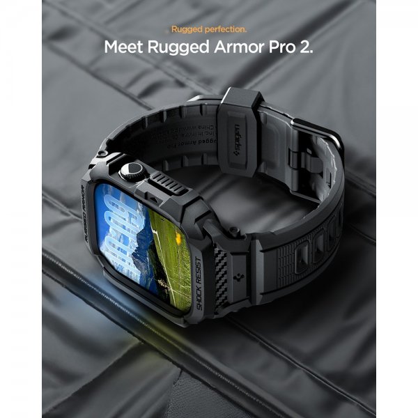 - Apple Watch 46mm (Series 10/11) - Armband & Skal - Rugged Armor Pro 2 - Matte Black