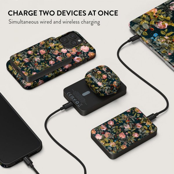 - Powerbank - MagSafe 5000 mAh - Bloomy Garden - Metallgrå