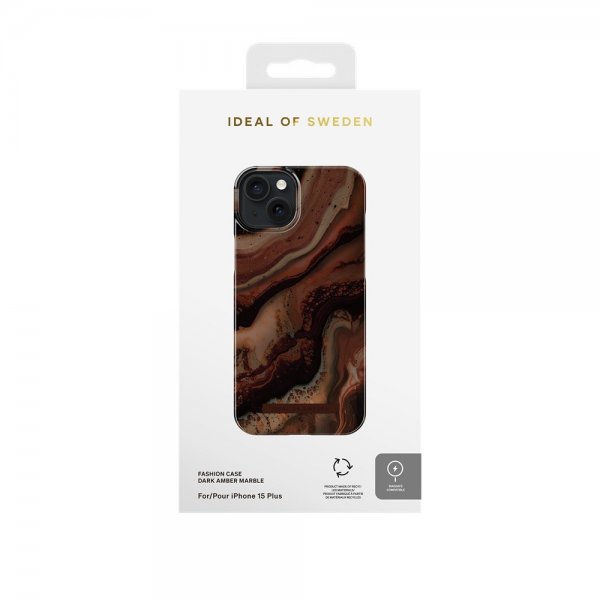 - iPhone 15 Plus - Skal - Fashion Case MagSafe - Dark Amber Marble