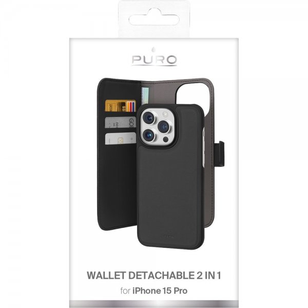 - iPhone 15 Pro - Fodral - Wallet Detachable 2 in 1 - Svart