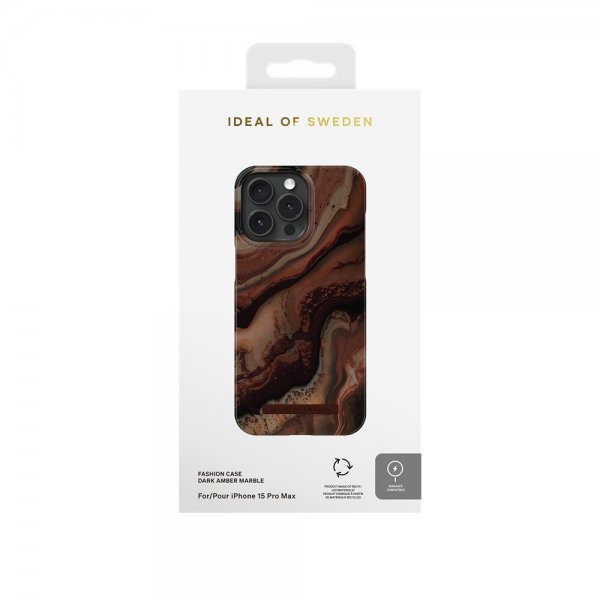 - iPhone 15 Pro Max - Skal - Fashion Case MagSafe - Dark Amber Marble