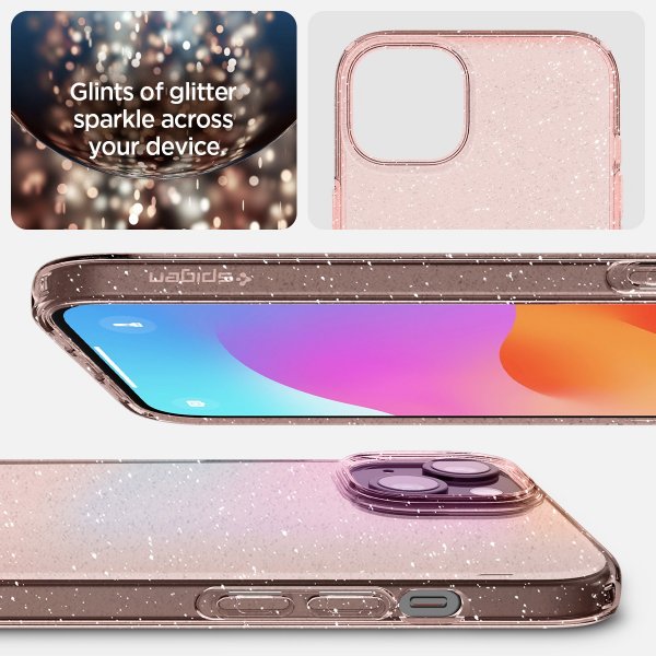 - iPhone 15 - Skal - Liquid Crystal Glitter - Rose Quartz