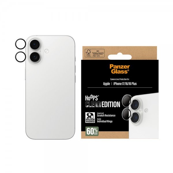 - iPhone 16/iPhone 16 Plus/iPhone 17 - Kameraskydd - Hoops - Transparent