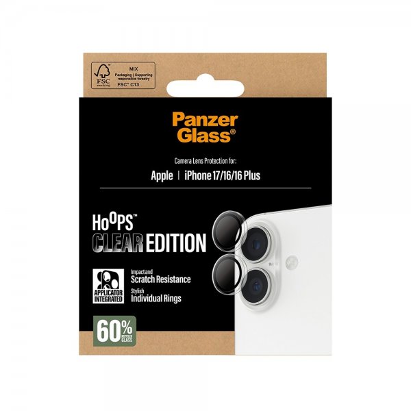 - iPhone 16/iPhone 16 Plus/iPhone 17 - Kameraskydd - Hoops - Transparent