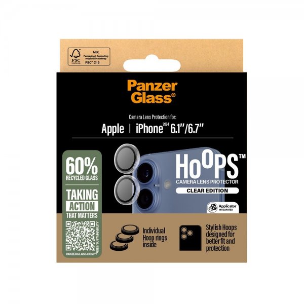 - iPhone 16/iPhone 16 Plus - Kameraskydd - Hoops - Transparent