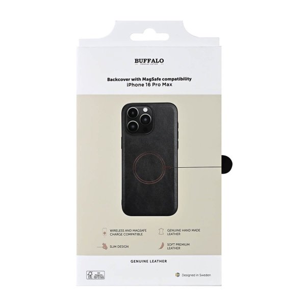 - iPhone 16 Pro Max - Skal - Äkta läder MagSeries - Svart