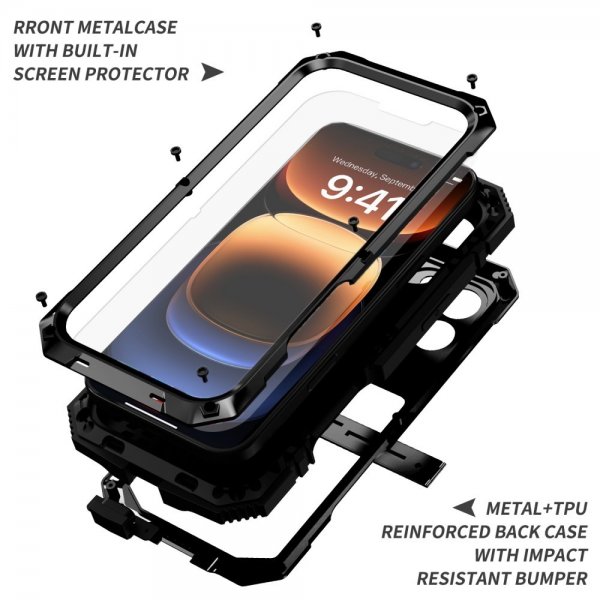 - iPhone 16 Pro - Skal - Metall Stöttåligt - Svart