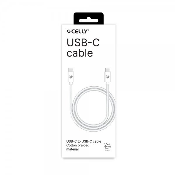 - Kabel - Cotton Braided USB-C till USB-C - 1.5m Vit