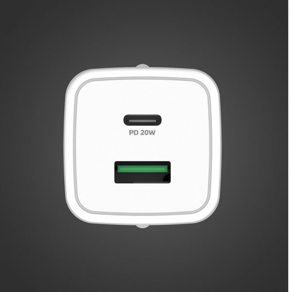 - Laddare - USB-A/USB-C 20W - Vit