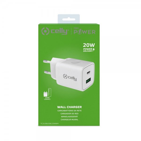 - Laddare - USB-A/USB-C 20W - Vit