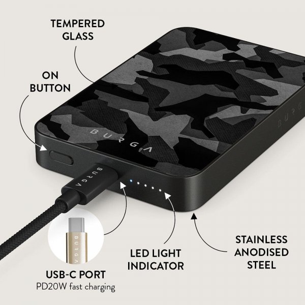 - Powerbank - MagSafe 5000 mAh - Night Black Camo - Metallgrå