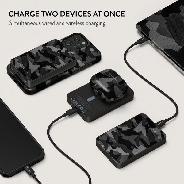 - Powerbank - MagSafe 5000 mAh - Night Black Camo - Metallgrå