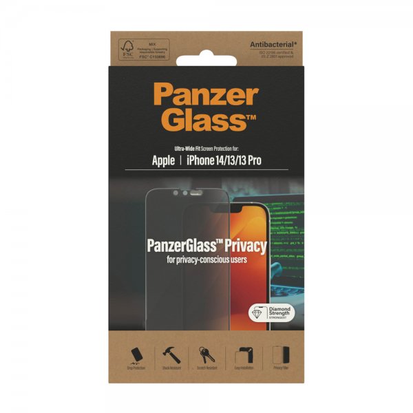 - iPhone 13/iPhone 13 Pro/iPhone 14 - Skärmskydd - Ultra-Wide Fit Privacy