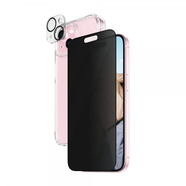 - iPhone 15 - Skärmskydd & Skal & Kameraskydd - 3-in-1 Bundle Set Privacy