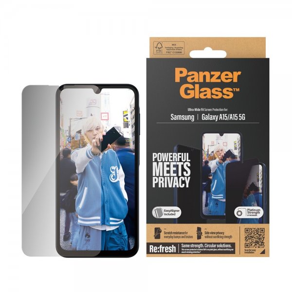 - Samsung Galaxy A15 - Skärmskydd - Ultra-Wide Fit Privacy EasyAligner