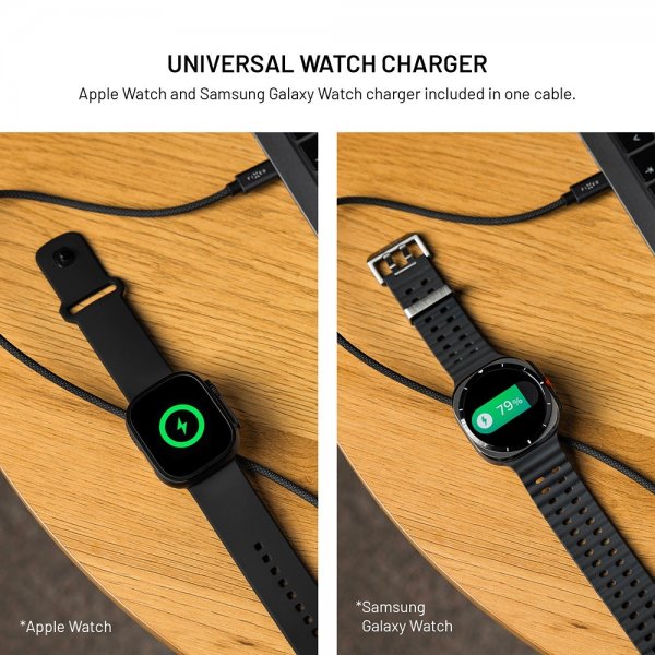 - USB-C Kabel med Smartwatch-laddning - 1.5m Svart
